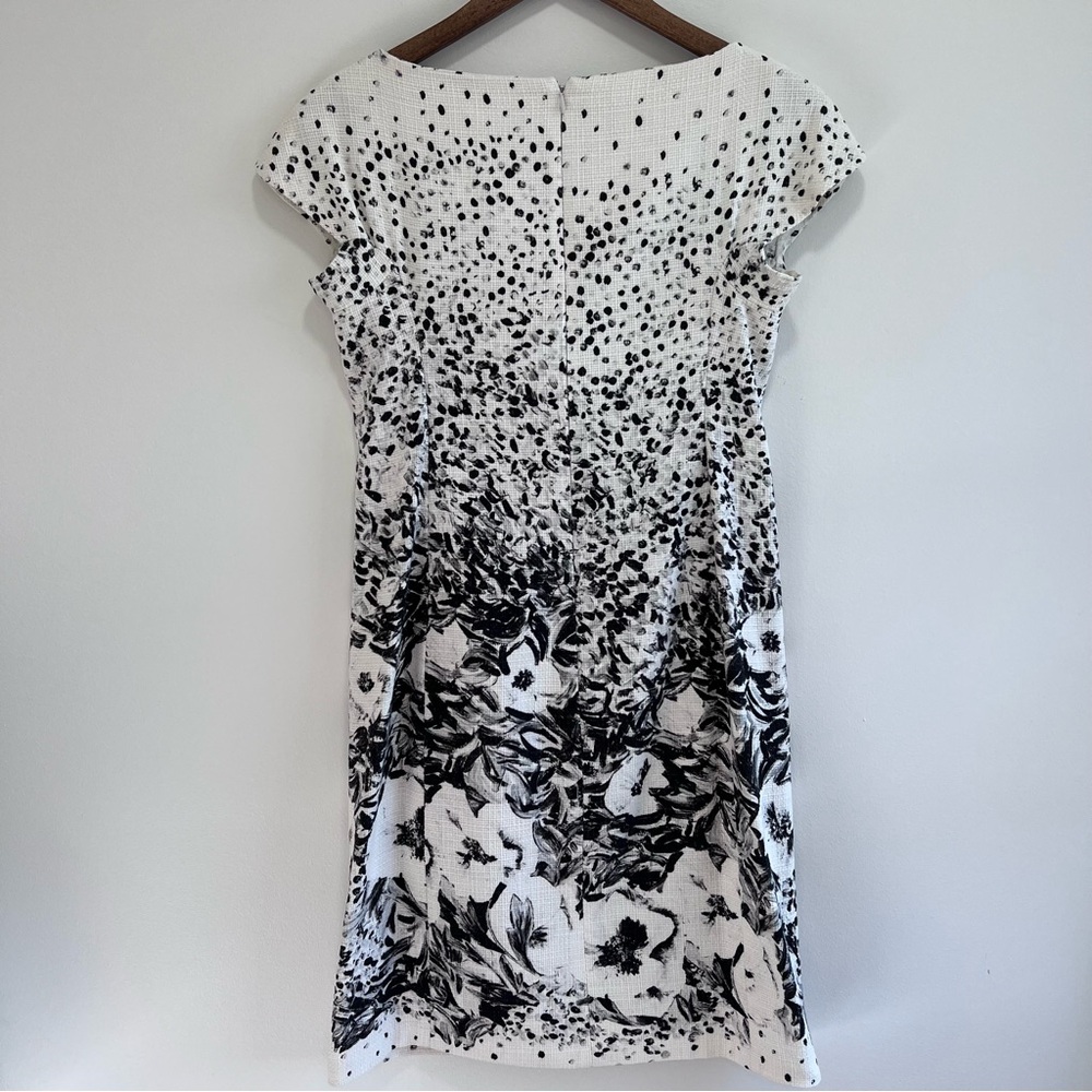 Yeohlee Floral print Sheath Midi Dress Cap Sleeves, Boat Neck, Black & White, 8 - Picture 10 of 13